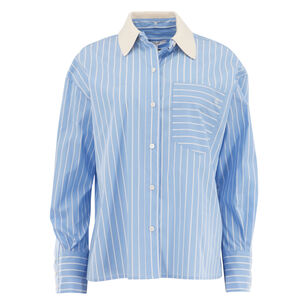 Coral Stripe Poplin Shirt With Removable Collar
