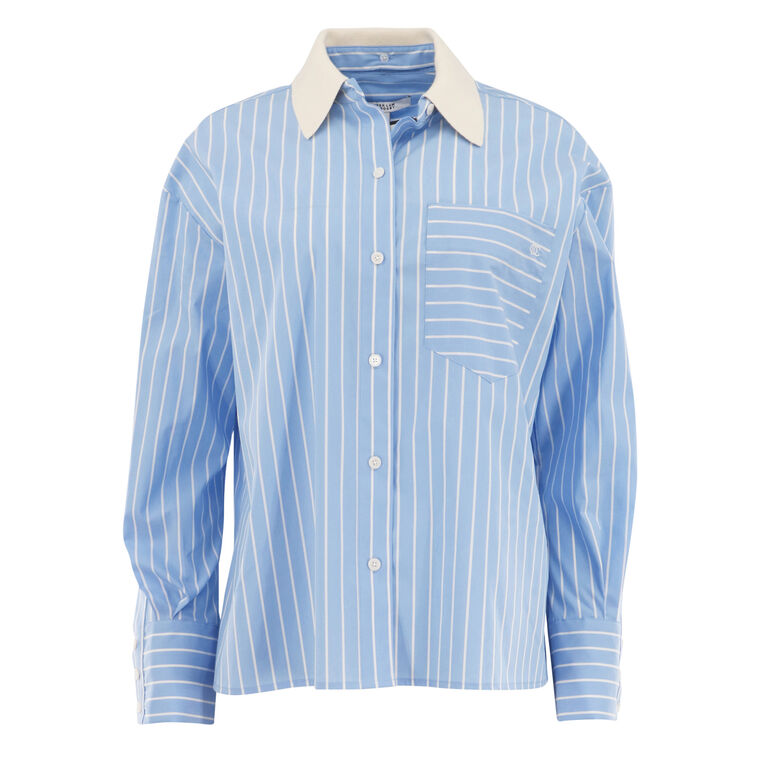 Coral Stripe Poplin Shirt With Removable Collar image number null