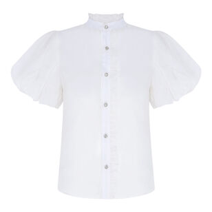 Taffeta Bloom Short Puff-Sleeve Shirt