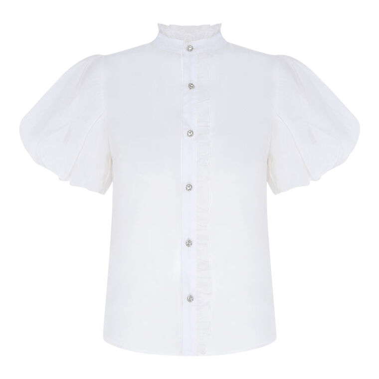 Taffeta Bloom Short Puff-Sleeve Shirt image number null