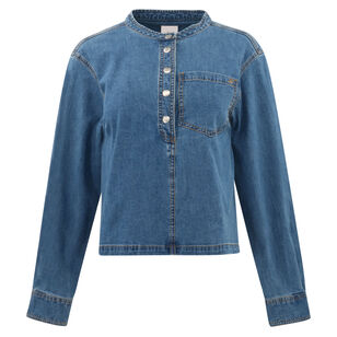 Axel Long-Sleeve Topstitched Denim Top