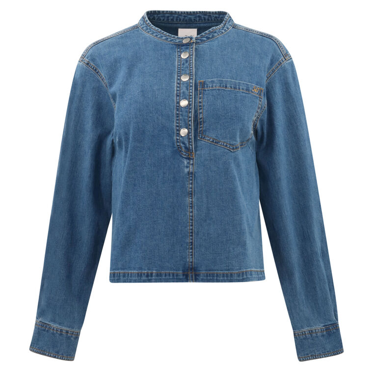 Axel Long-Sleeve Topstitched Denim Top image number null