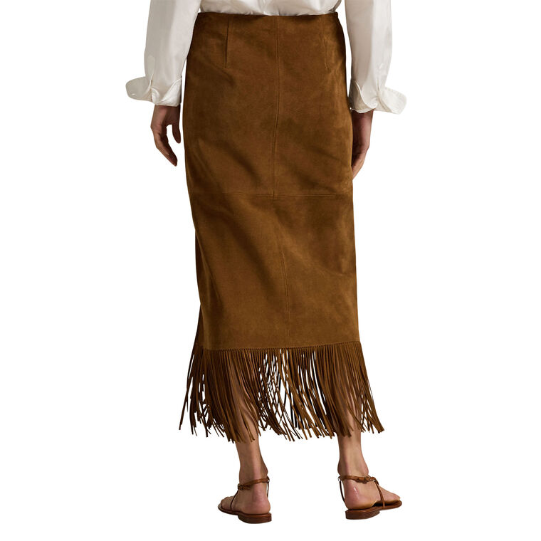 Suede Fringe Midi Skirt image number null