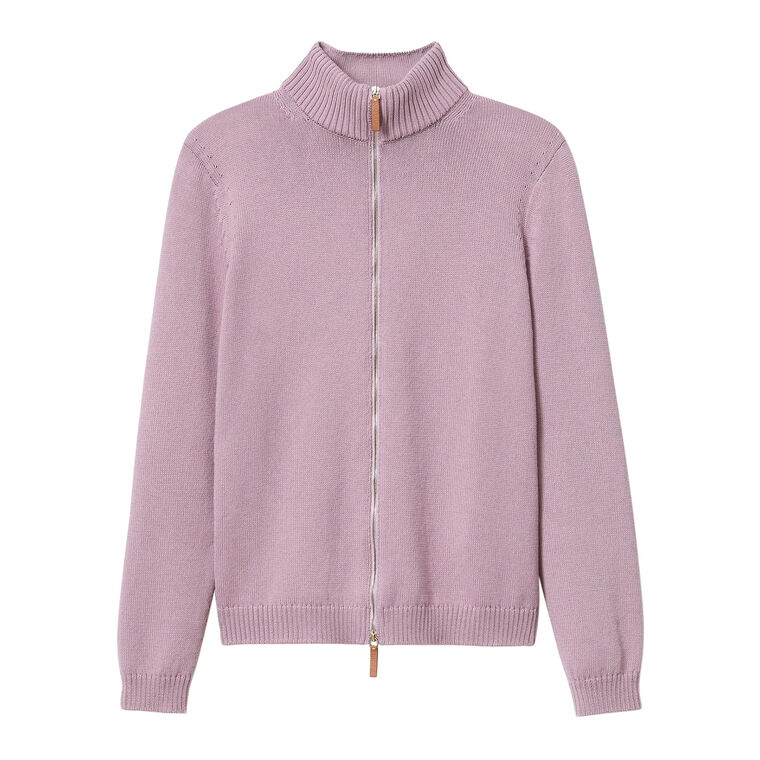 Cotton-Silk Tape Fitted Zip Front Knit Bomber Jacket image number null