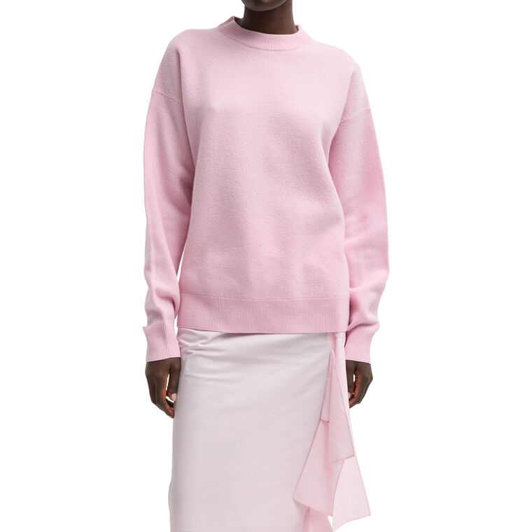 Boiled Wool Crewneck Easy Long Sleeve Pullover image number null