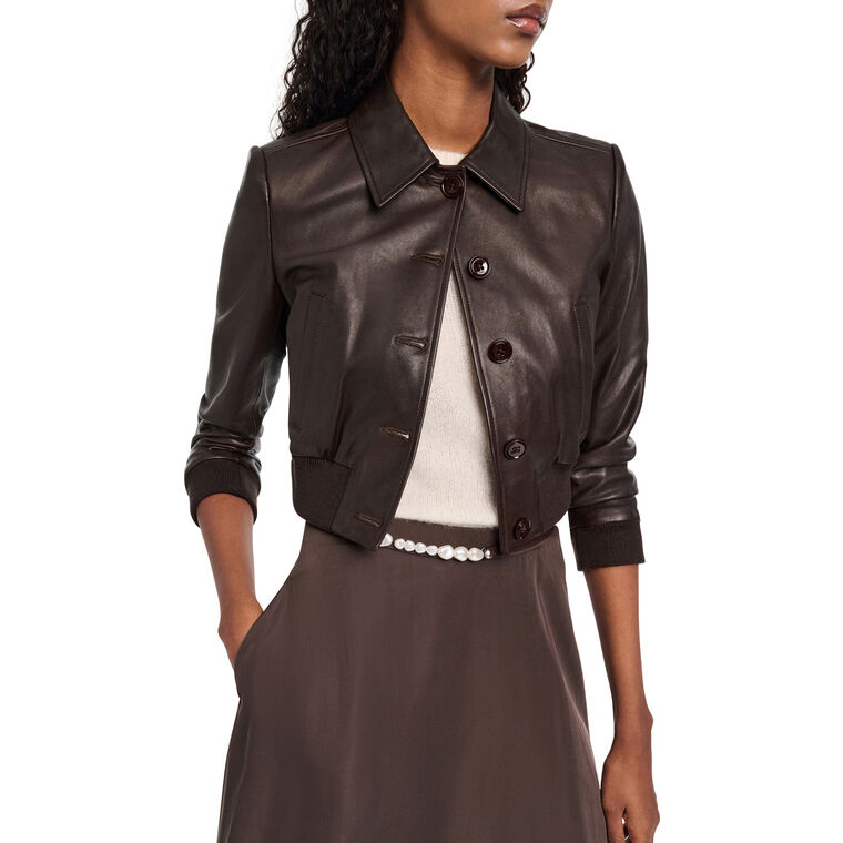 Sleek Cropped Leather Statement Jacket image number null