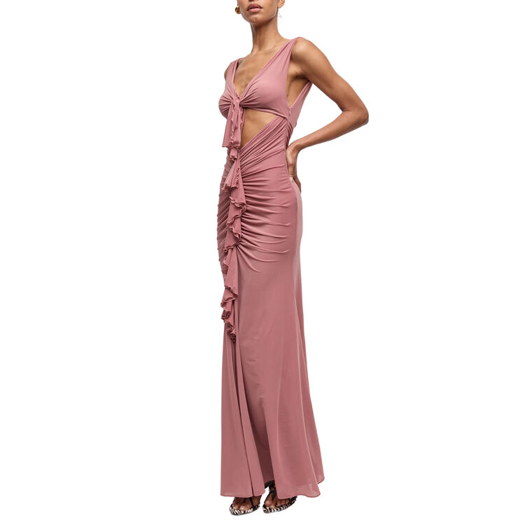 Carnelian Ruched V-Neck Maxi Dress image number null