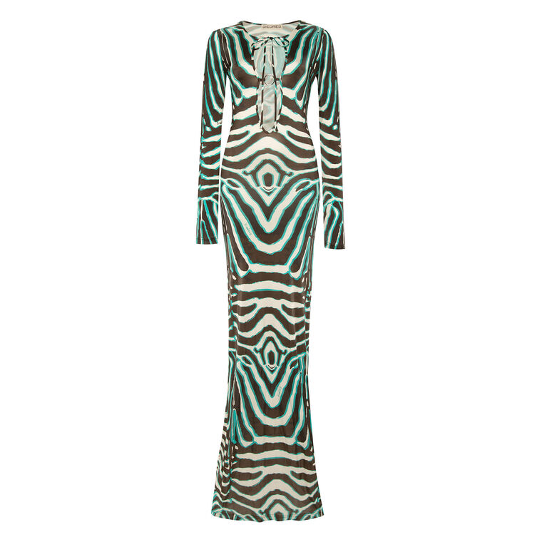 Magy Tie-Front Zebra Printed Maxi Dress image number null