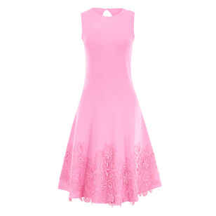 Knit Fit And Flare Lace Trim Dress