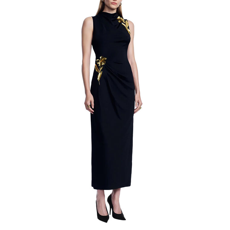 3D Metallic Embroidered Column Dress image number null