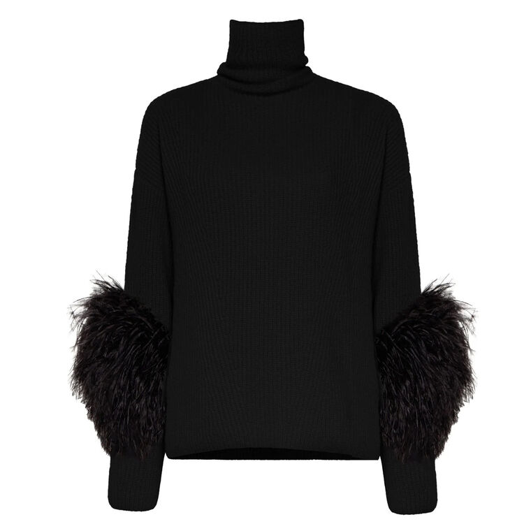 Airy Cashmere Silk Ribbed Turtleneck With Feathers image number null