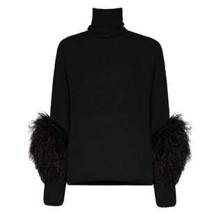 Airy Cashmere Silk Ribbed Turtleneck With Feathers