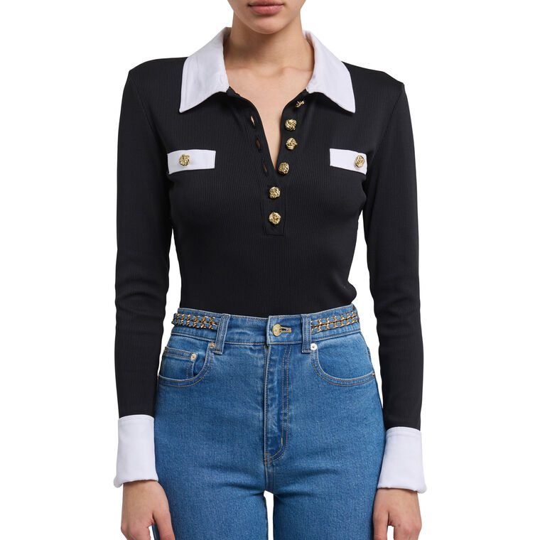Asher Poplin Combo Long Sleeve Top image number null