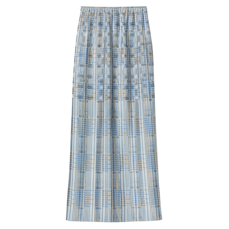 Glen Plaid Print Basketweave Plisse Midi Skirt image number null