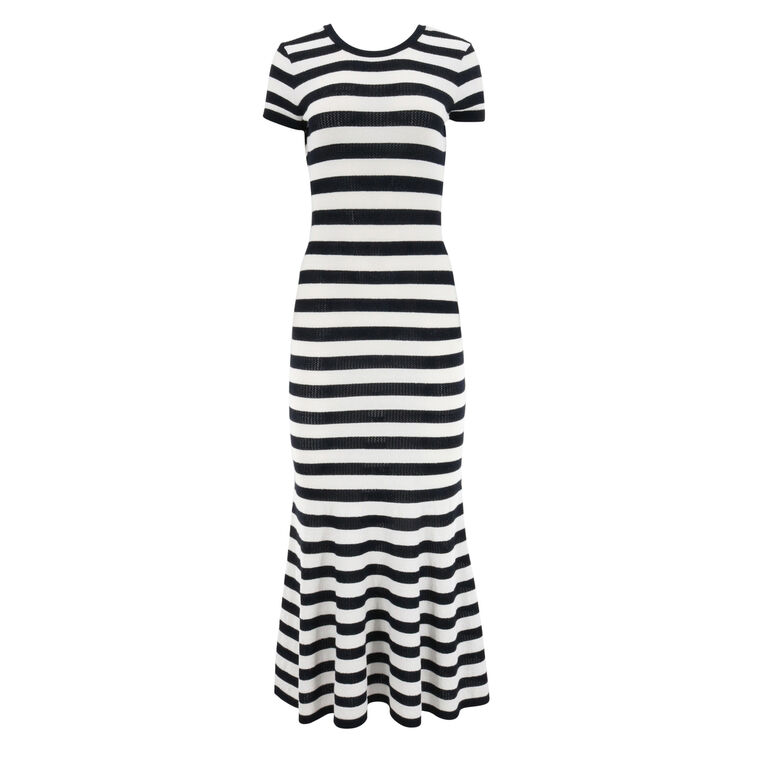 Valli Low Back Short Sleeve Striped Dress image number null