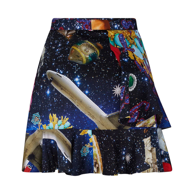 Starry Night Redux Mini Ruffle Wrap Skirt image number null