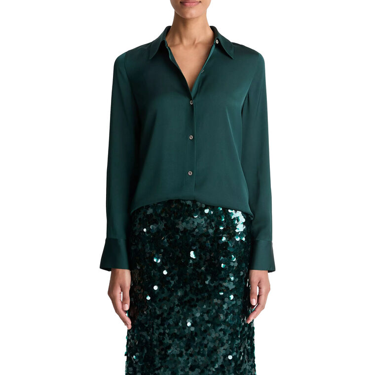 Slim Fit Classic Button-Front Blouse Shirt image number null