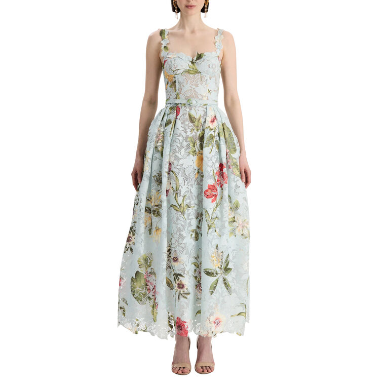 Sleeveless Bustier Dominican Mixed-Floral Guipure Midi Cocktail Dress image number null