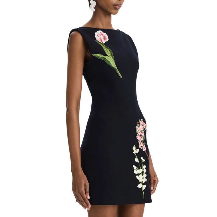 Sleeveless Mixed Botanical Embroidered A-Line Mini Dress image number null