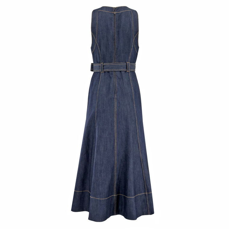 Cezanne Belted Denim Midi Dress image number null