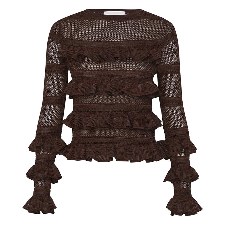 Lace Frill Long Sleeve Knit Top image number null