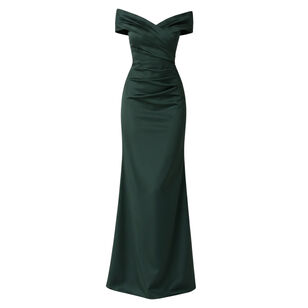 Off-The-Shoulder Stretch Satin Ruched Gown