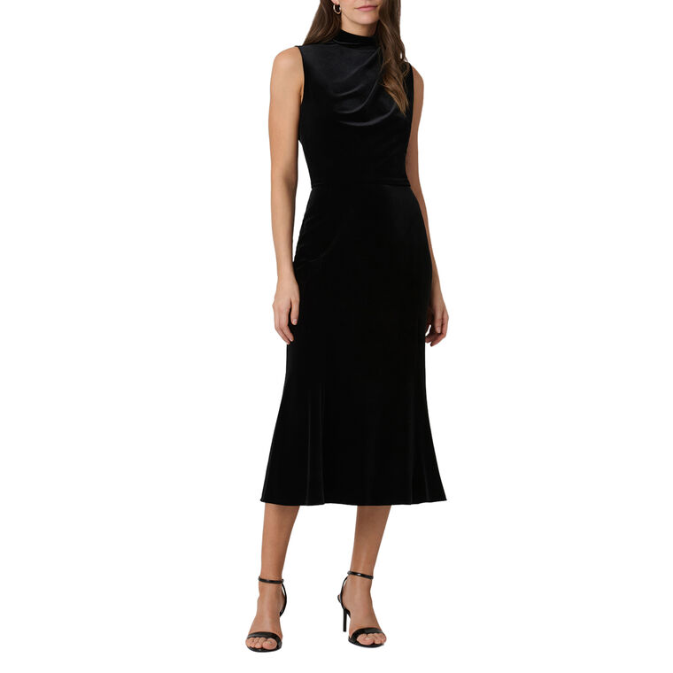 Audrey Sleeveless Mock Neck Velvet Midi Dress image number null