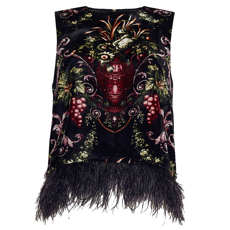 Noah Sleeveless Feather-Trim Top image number null