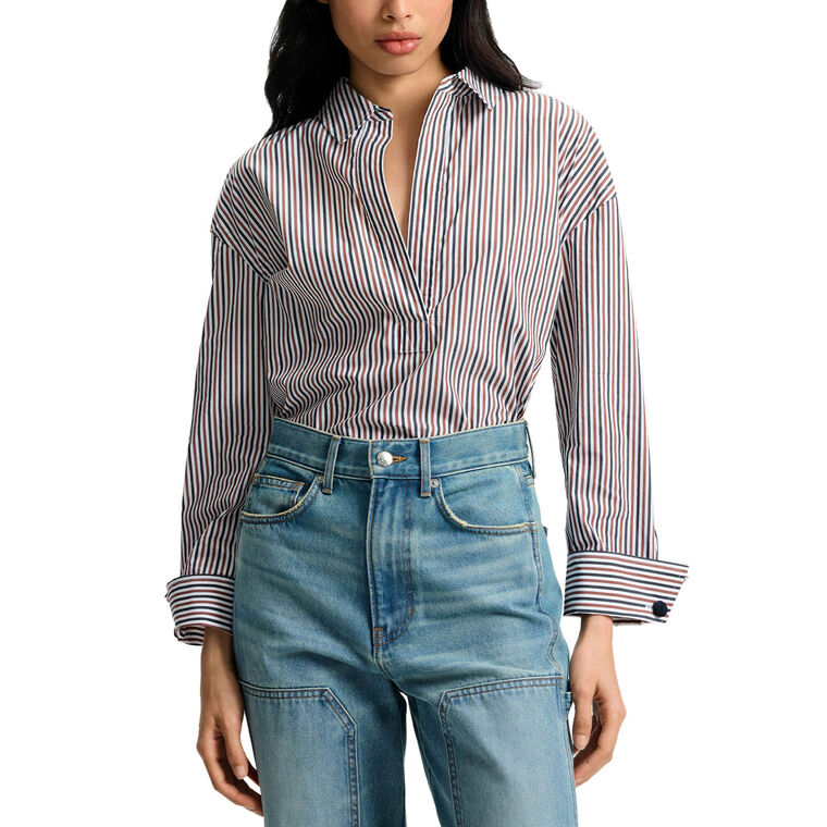 Draymond Striped Cuff-Sleeve Shirt image number null