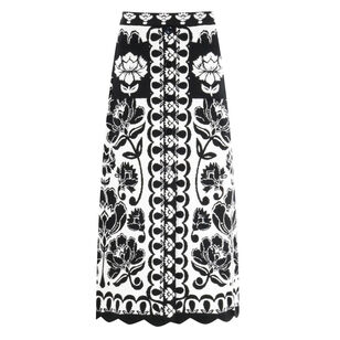 Floral Arabesque Print Knit Midi Skirt