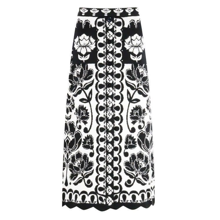 Floral Arabesque Print Knit Midi Skirt image number null