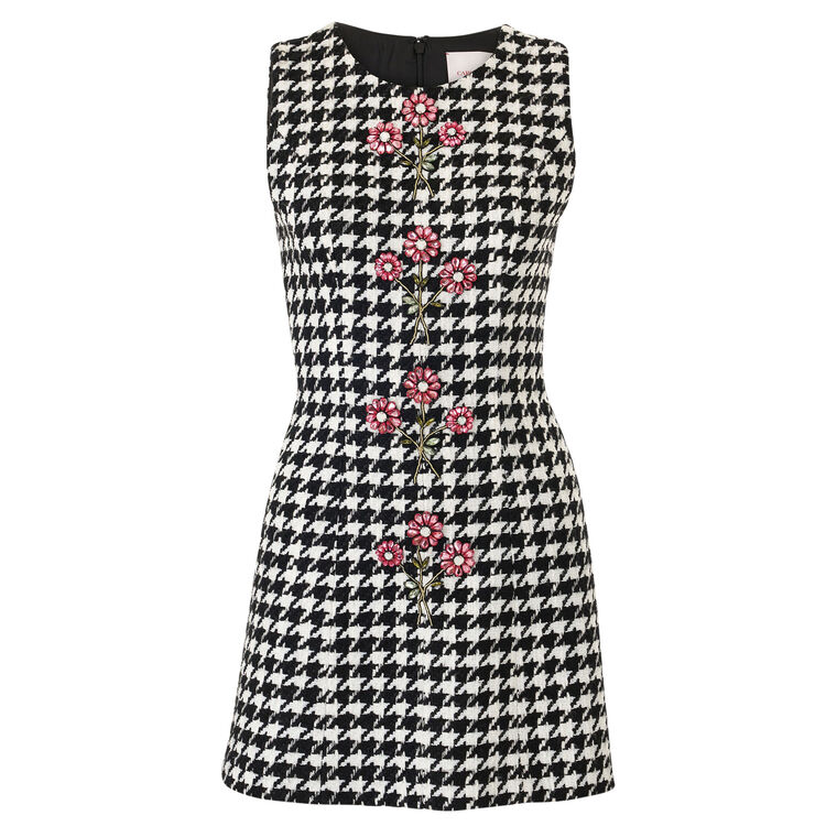Embroidered Houndstooth Sleeveless Crew Neck Mini Dress image number null