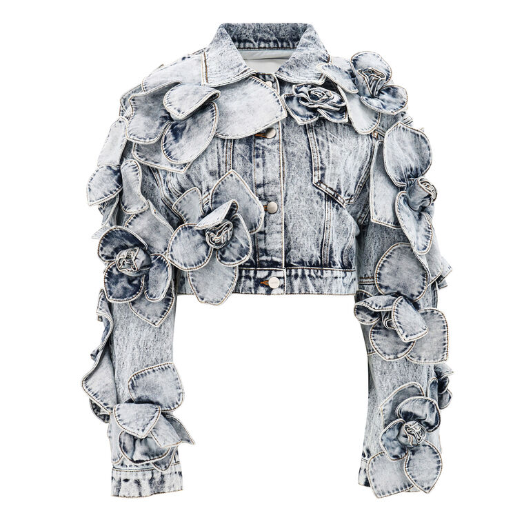 Floral Cropped Denim Jacket image number null