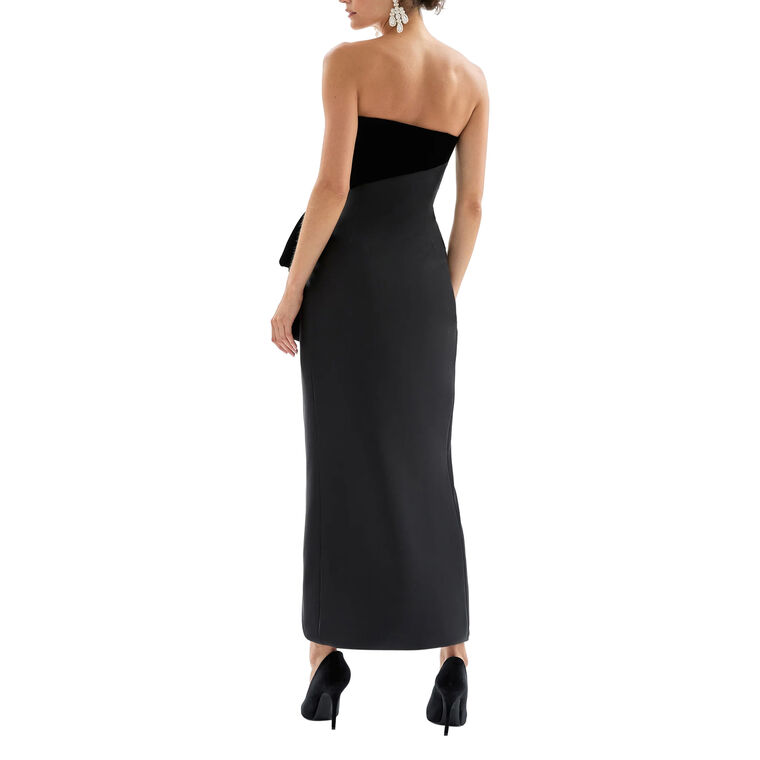 Lala Strapless Ankle-Length Satin Gown With Velvet Bow image number null