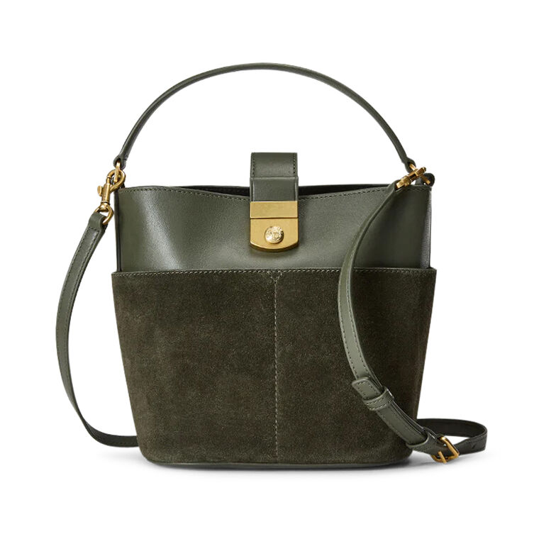 Small Suede Crest Lock Bucket Bag image number null