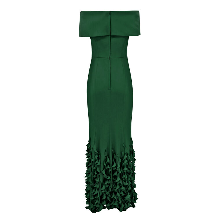 Off-Shoulder Roll Collar Gown With Spiral Hem image number null