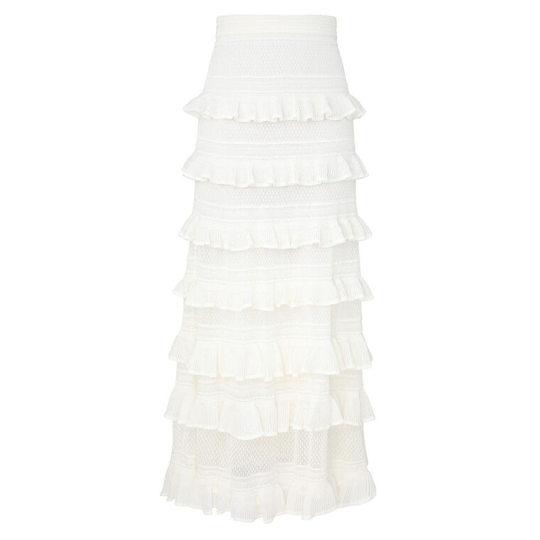 Luna Lace Frill Knit Midi Skirt image number null