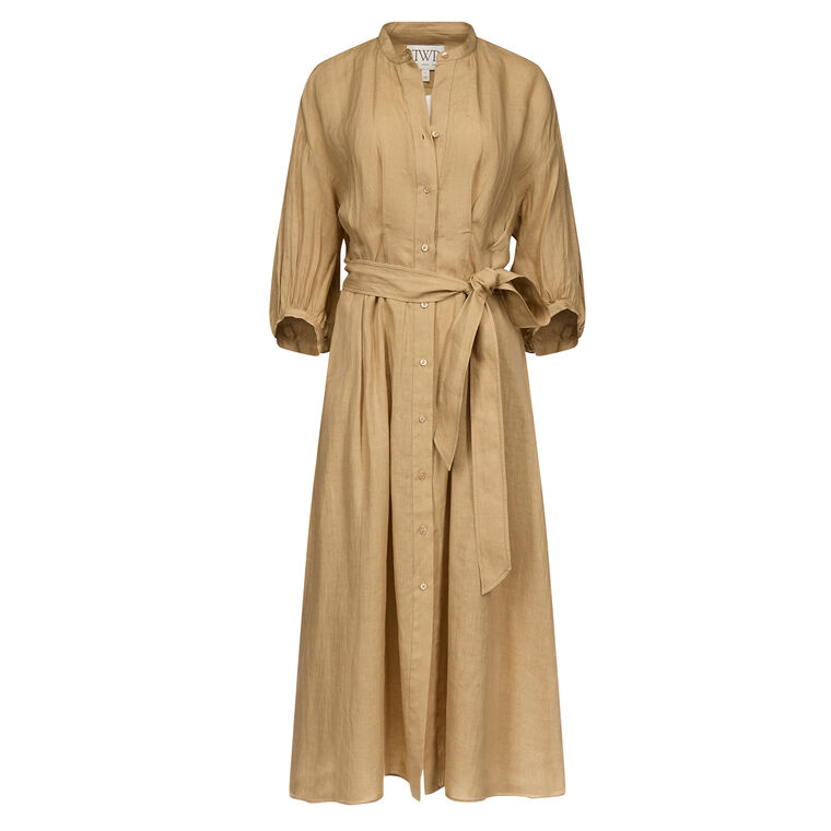 Linen Maxi Dress With Poet Sleeves image number null