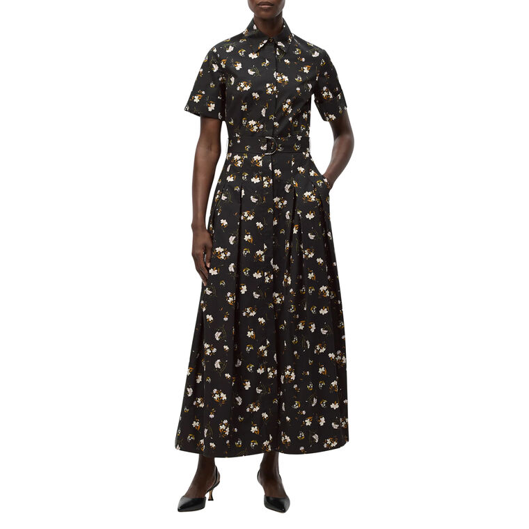 Leighton Short Sleeve Belted Midi Dress In Printed Cotton image number null