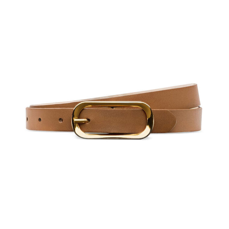 Leya Leather Belt With Gold-Plated Oval Buckle image number null