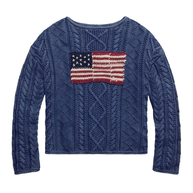 Flag Aran-Knit Cotton Sweater image number null