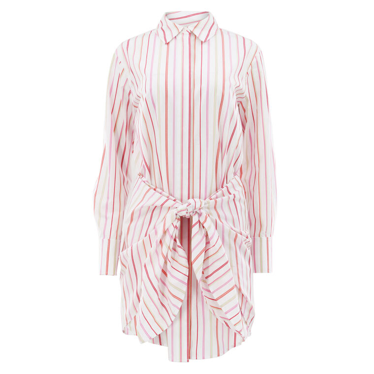 Trish Striped Shirting Waist Tie Shirt Dress image number null