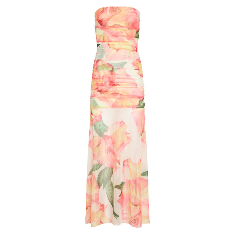 Leo Strapless Ruched Mesh Maxi Dress image number null