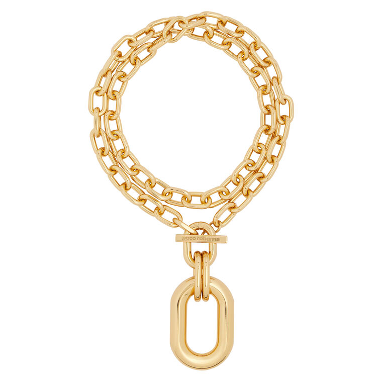 XL Gold Double Chain Link Necklace With Pendant image number null
