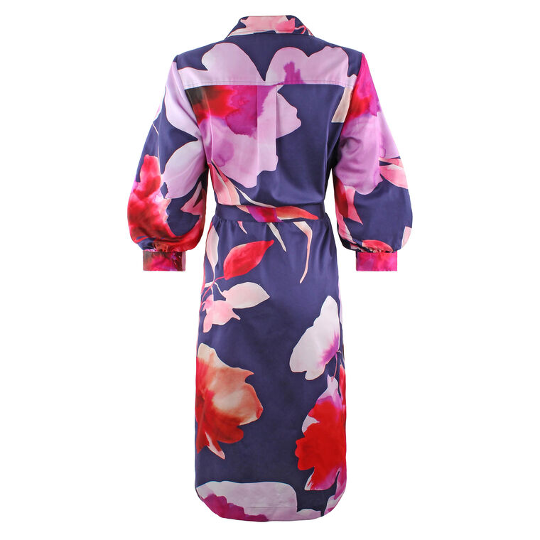 Clementine 3/4 Sleeve Belted Button-Front Midi Dress image number null