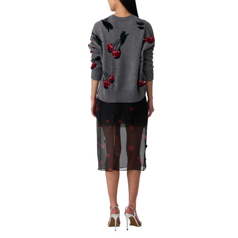 Multi Cherry Long Sleeve Pullover Sweater image number null