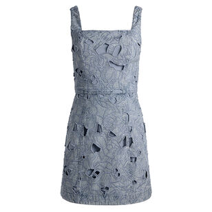 Maryann Sleeveless Laser-Cut Eyelet Denim Mini Dress