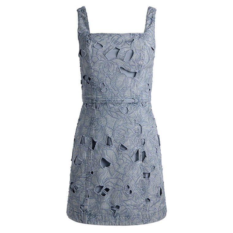 Maryann Sleeveless Laser-Cut Eyelet Denim Mini Dress image number null