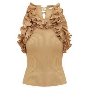 Luna Metallic Knit Ruffle Tank