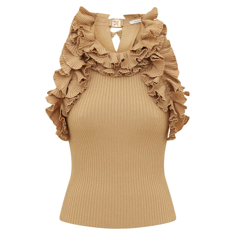 Luna Metallic Knit Ruffle Tank image number null